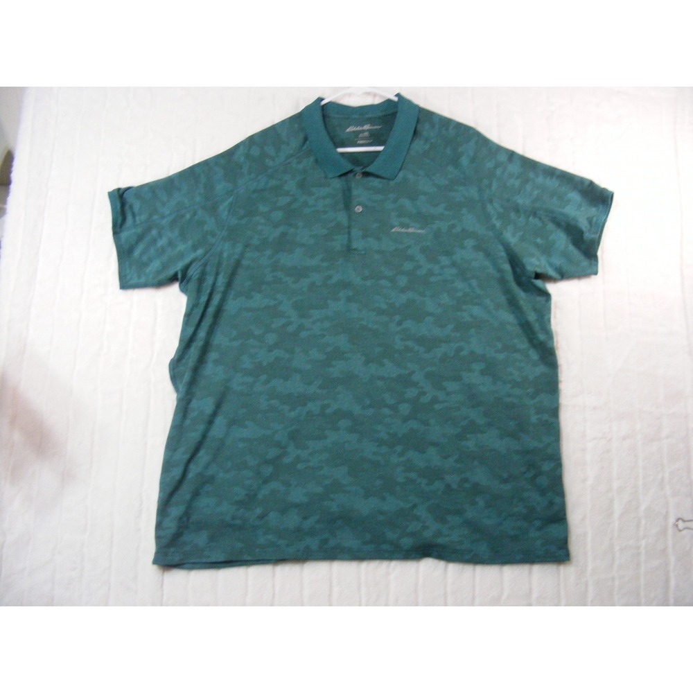Eddie Bauer Polo Shirt Mens 2XL Green Excellent FreeDry Camo Short Sleeve